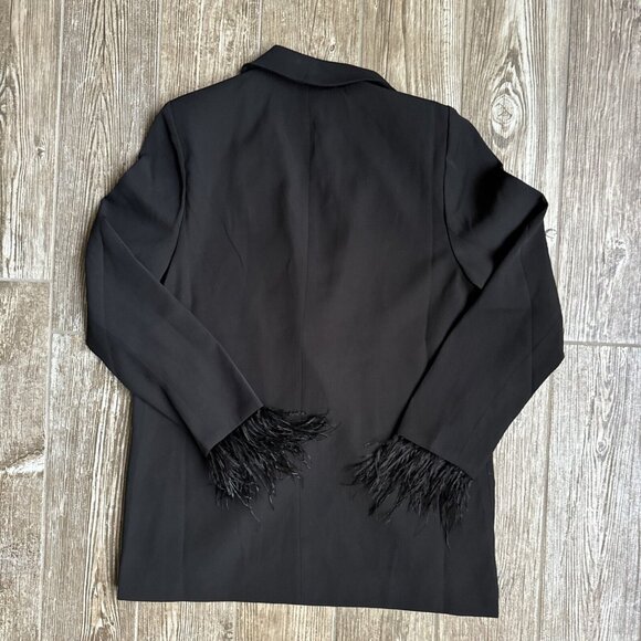 WAYF Jordan Shane Blazer Womens L Black Long Ostrich Feathers Button Oversized - Picture 9 of 9